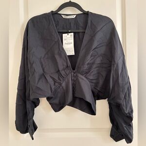 Zara Charcoal Buttoned Women's Blouse